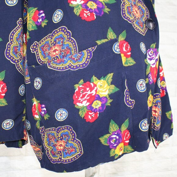 VINTAGE NORTON MCNAUGHTON Floral Mandala Oversized Boxy Blue Jacket Size 12 - Picture 3 of 14